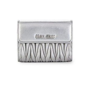 Miu Miu Mini Matelassé Metallic Leather Tri-Fold Wallet
